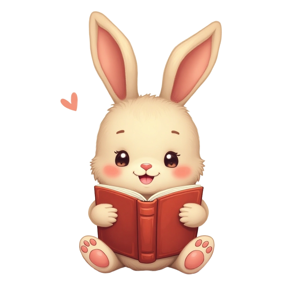 Cute Rabbit Reading a Book